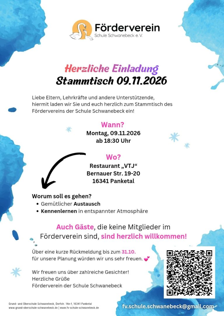 Einladung zum Stammtisch Einladung zum Stammtisch am 14.09.2026 im Restaurant Buona Fortuna, Panketal